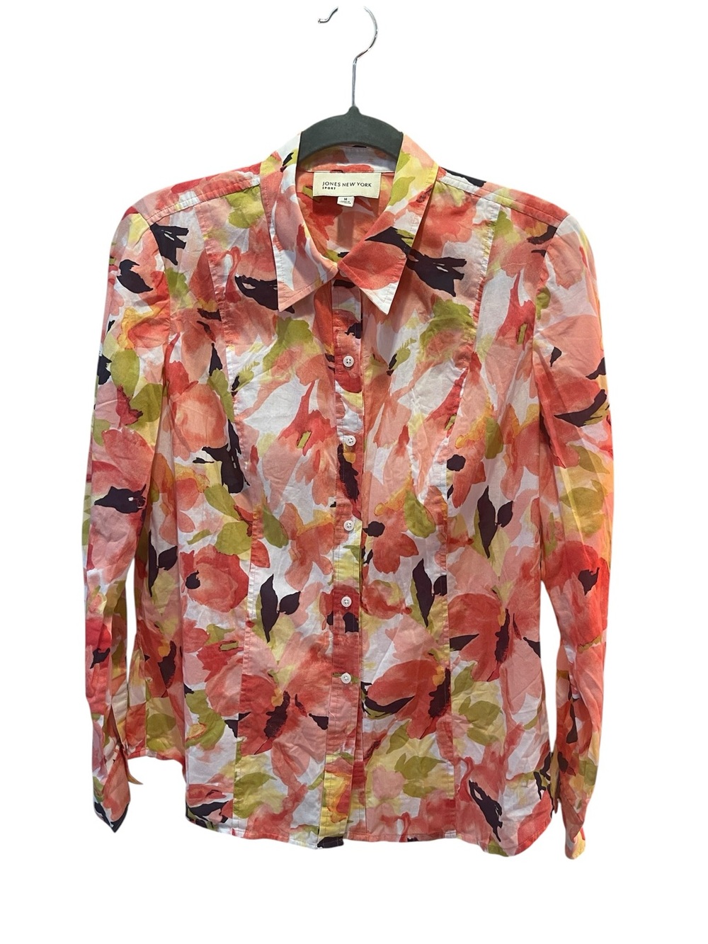 Jones New York Coral Pink & BlackFloral Button-Up Shirt